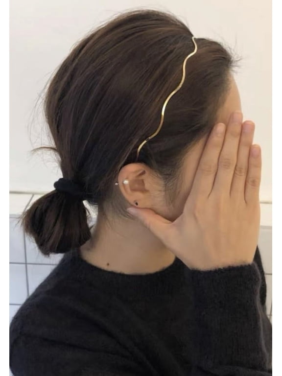 Minimalist Metal Headbands for Women Wave Design Hard Hair Bands in Gold and Silver 2 Pack