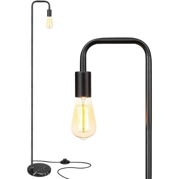 Minimalist Metal Industrial Standing Lamp with Marble Base, Black
