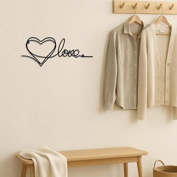 Minimalist Metal Wall Art - Romantic Love Heart Line Art Sign, Handmade Modern Home Decor for Bedroom, Living Room, Office | Valentines Day Gift for Couples, Wedding, Anniversary, Housewarming
