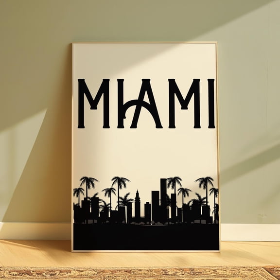 Minimalist Miami Art Deco Cityscape Print, Unframed Paper Poster 8x10in