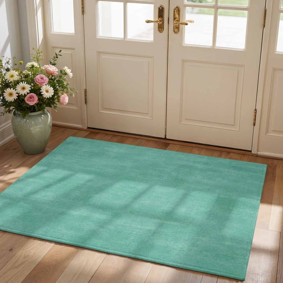 Minimalist Mint Green Area Rug 2'x3', Non-Slip Washable Rectangle Door Mat Indoor Carpet for Living Room Bedroom Kitchen