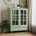 thumbnail image 1 of Minimalist Mint Green Buffet Cabinet with Double Glass Doors and Drawer, Modern Wooden Storage Sideboard Cupboard for Living room, Dining Room Hallway Entryway, 1 of 10