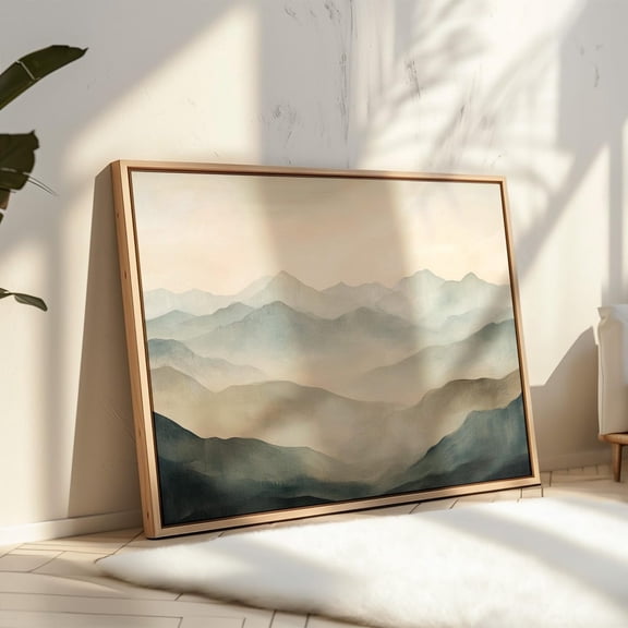Minimalist Misty Mountain Range Art - Serene Nature Wall Decor - Neutral Tones For Modern Home Wall Art, Modern Wall Decor, 24x36 UNFRAMED