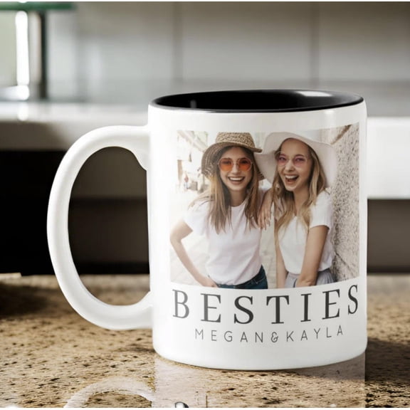 Minimalist Modern Chic Best Friends Bff Photo Two Tone Coffee Mug, Bekilab, Bekilab Ceramic Coffee Mug, 11oz 15oz Gift