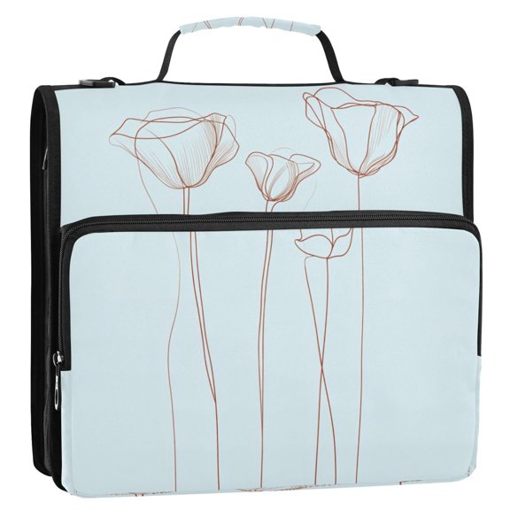 Minimalist Modern Flowers Stripes Lines Zipper Binder Bag 3 Ring Binder Bag,Large Capacity Durable Binder Organizer Bag