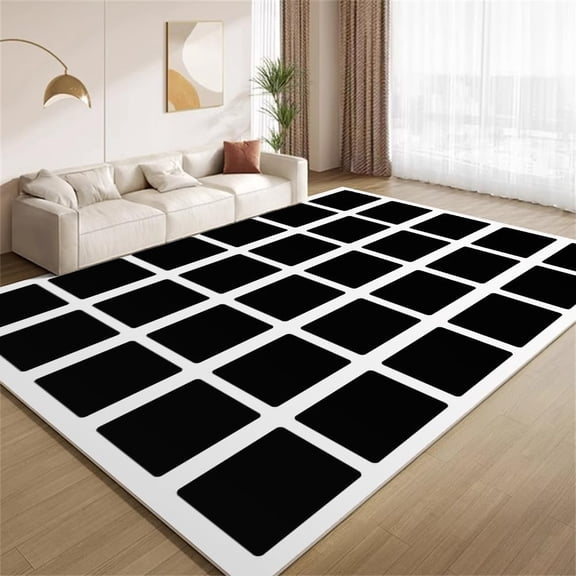 Minimalist Modern Geometric Area Rugs Creative Black and White Rugs Ultra Soft Washable Non Slip Carpet for Bedroom Living Room Study Office Home Decor Mats 2ftx3ft