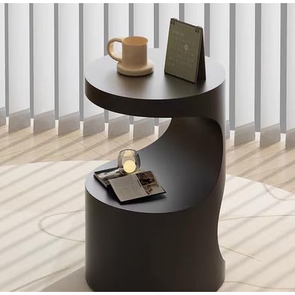 Minimalist Modern Side Table, Sculptural Accent Table for Living Room, Bedroom, Sofa, Entryway (Black)