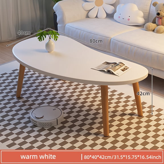Minimalist Modern Small Coffee Table with Moon Arc-Shaped Design, Solid Wood Construction for Durability, Versatile End Table for Living Room, Dining Area, and Covered Outdoor Spaces