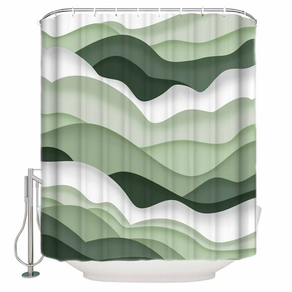 Minimalist Modern Stripe Texture Shower Curtain for Bathroom, Sage Green and White Gradient Waterproof Shower Curtains Washable Quick Dry with Hooks Bathtub Curtains 72x72 IN