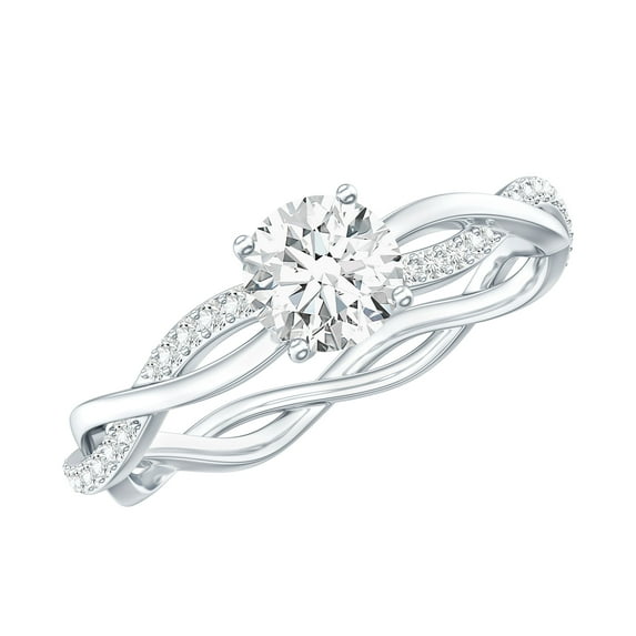 Rosec Jewels Moissanite Engagement Ring for Women - 1/2 Carat - Braided Ring - D-VS1 Quality Certified, 10K White Gold, US 5.50