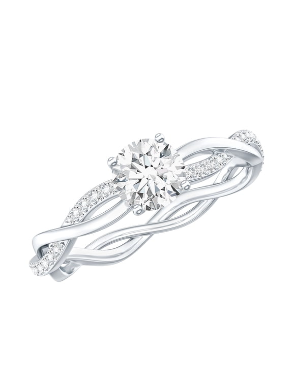 Moissanite Engagement Ring for Women - 1/2 Carat - Braided Ring - D-VS1 Quality Certified, 14K White Gold, US 3.00