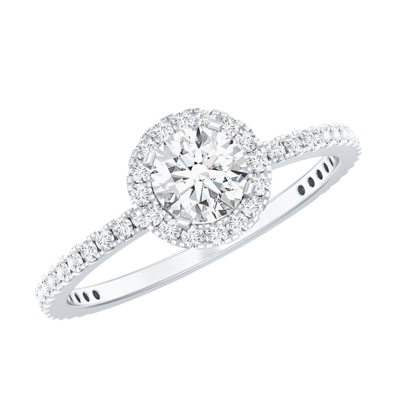 Rosec Jewels Certified Moissanite Promise Engagement Ring - D-VS1 Quality Round Moissanite Ring for Women, with Jewelry Box, 14K White Gold, US 6.00