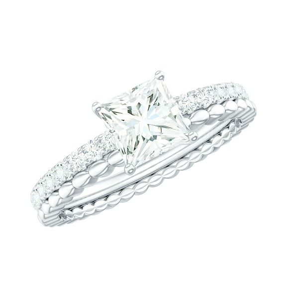 Rosec Jewels Certified Moissanite Princess Cut Engagement Ring - 5 mm - D-VS1 Grade Certified, 925 Sterling Silver, US 4.00