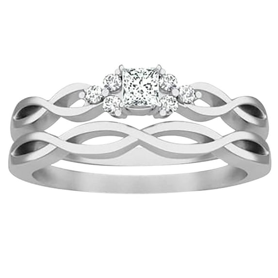 Minimalist Moissanite Ring Set 1.25 Carat Princess Cut Moissanite in Sterling Silver Ring on 18k Rose Gold Plating