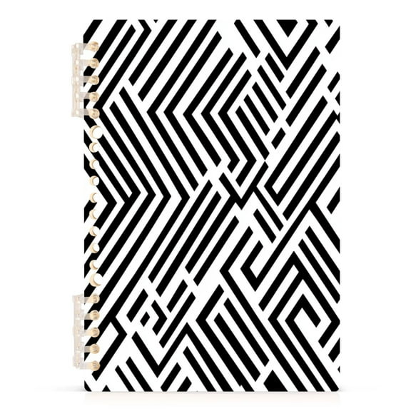 Minimalist Monochrome Lines A5 8.3x5.7in PP Notebook, Adjustable Rings, 60 Sheets, Diary or Journey Note