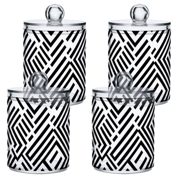Minimalist Monochrome Lines Bathroom Canisters Set of 4 Translucent Plastic Storage for Cotton Pads and Floss
