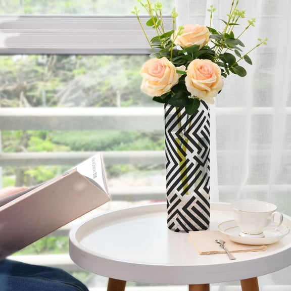 Minimalist Monochrome Lines Plastic Vase 11.8'' x 3.9'' Transparent Non Breakable Decorative for Family