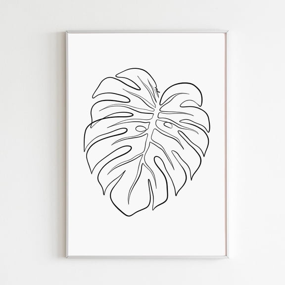 Minimalist Monstera Leaf Art , Modern Botanical Wall Decor, Trendy Plant Print, Single Line Philodendron, Kitchen Design Unframed Paper Print