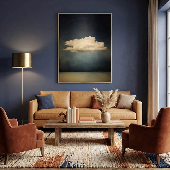 Minimalist Moody Clouds Wall Art - Vintage Style Sky Print, Stretched Canvas 12x16in