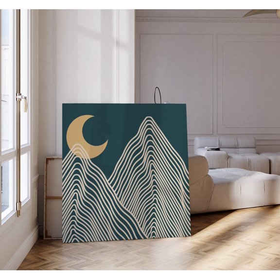 Minimalist Moon Landscape Art Poster Modern Abstract Lines, 12x18 UNFRAMED