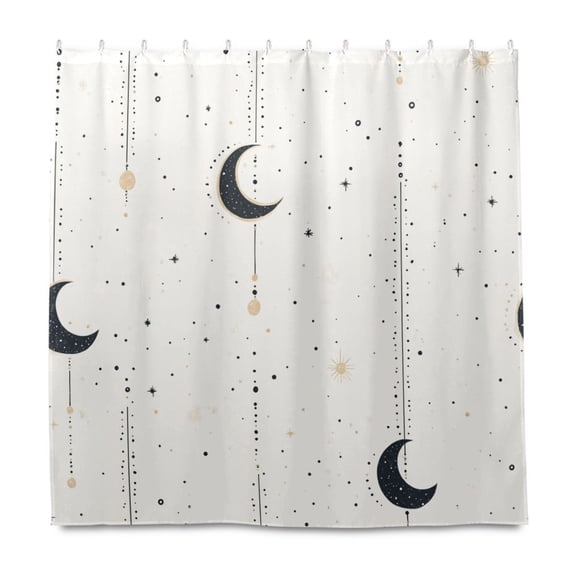 Minimalist Moon Pattern 72x72 Waterproof Shower Curtain Liners Durable Metal C-Hooks Fade-Proof Thermal Print Anti-Splash