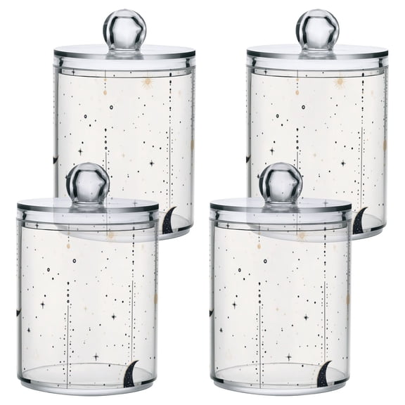 Minimalist Moon Pattern Bathroom Canisters Set of 4 Translucent Plastic Storage for Cotton Pads and Floss