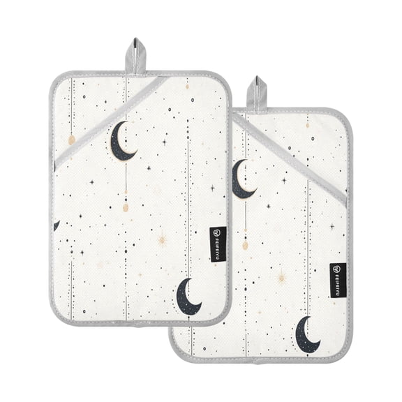 Minimalist Moon Pattern Set of 2 Heat-Resistant Quilted Pads, Silver Polyester, 7" x 9.8"