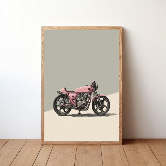 Minimalist Motorcycle Cafe Racer Coastal Mountain Landscape Rider Decor Vintage Bike Illustration, Unframed Poster