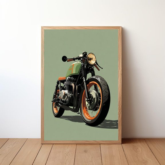 Minimalist Motorcycle Cafe Racer Coastal Mountain Landscape Rider Decor Vintage Bike Illustration Variant, Unframed Poster
