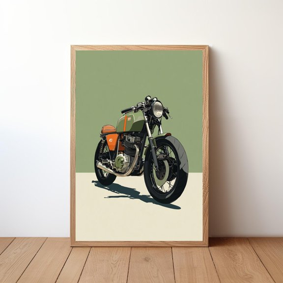 Minimalist Motorcycle Wall Art Cafe Racer Coastal Mountain Landscape Rider Decor Vintage Bike Illustration MOTO23, Unframed Poster