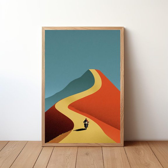 Minimalist Motorcycle Wall Art Cafe Racer Coastal Mountain Landscape Rider Decor Vintage Bike Illustration MOTO54, Unframed Poster