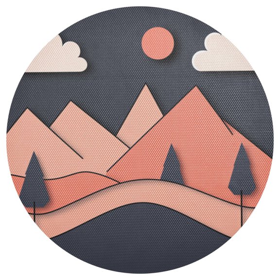 Minimalist Mountain Landscape 15.4in Diameter PVC Plate Mat, Heat-Resistant and Cuttable, Kitchen Decor