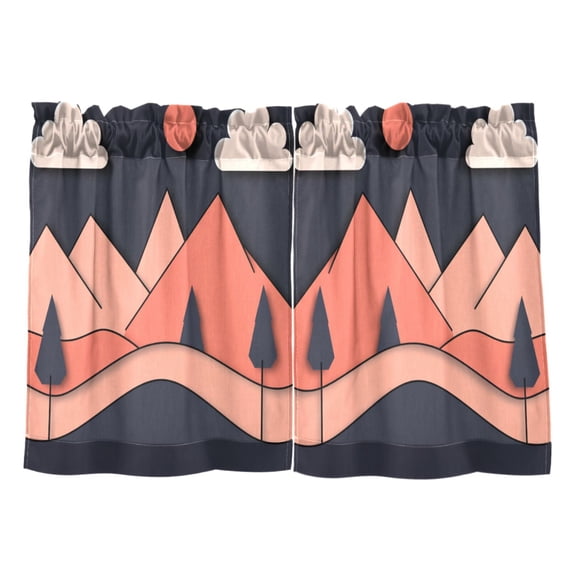 Minimalist Mountain Landscape Kitchen Curtains Tier Set 27x24 Inch 2 Panels Semi Sheer Light Filtering Privacy UV Protection