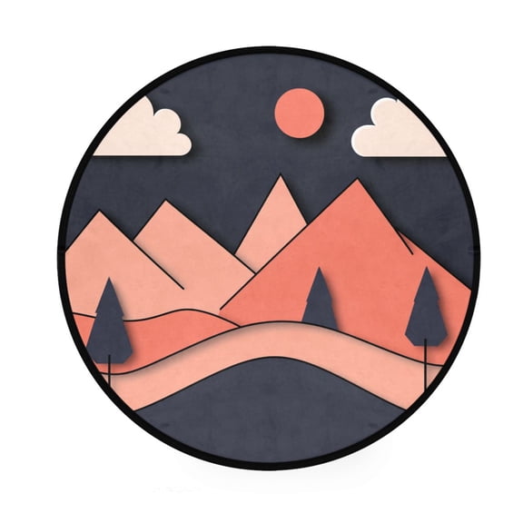 Minimalist Mountain Landscape Memory Foam Bath Mat 36" Absorbent Rug with Non Slip Base and 4 Bonus Pads