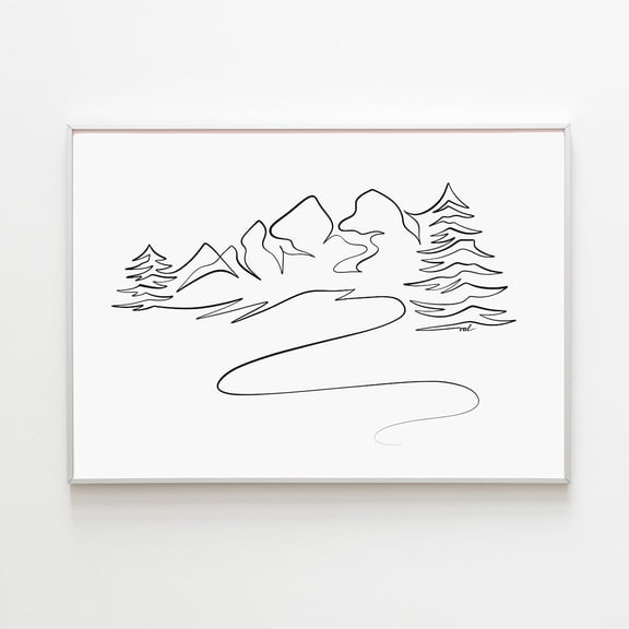 Minimalist Mountain Line Art Continuous Contour Peak Poster, Unframed Poster
