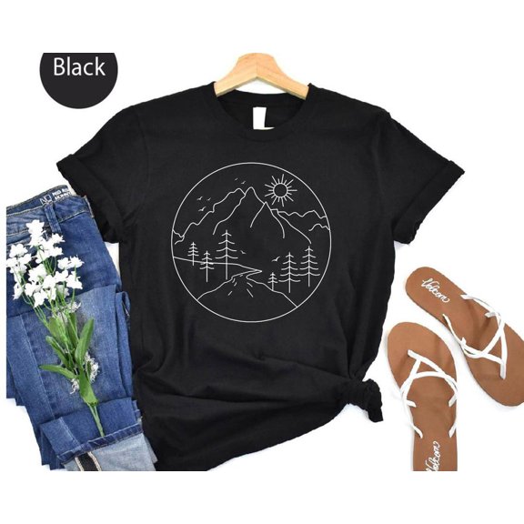 Minimalist Mountain Line Art Shirt – Unisex Hiking Tee TSHIRT All Size S-5XL