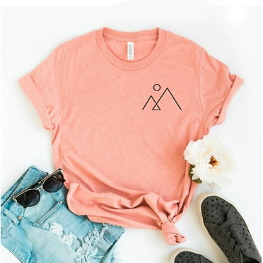 Minimalist Mountain T-shirt Aesthetic Shirt Line Tee Hiking Top Simple Gift Camper Shirts Nature Pocket Graphic