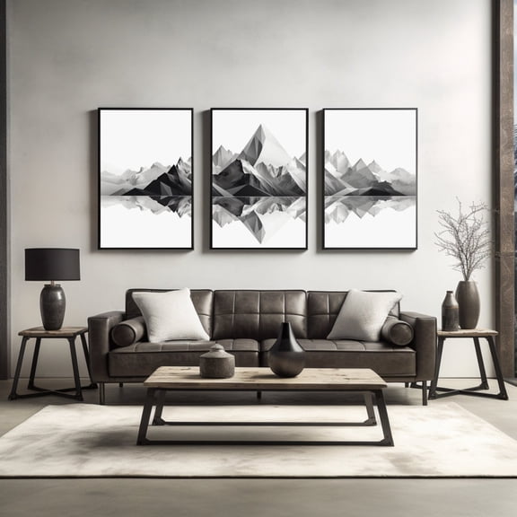 Minimalist Mountain Triptych Wall Art 3 Piece Geometric Black White Set Set 3