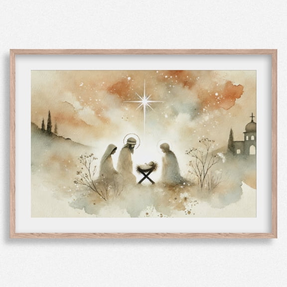 Minimalist Nativity Scene Art, Kristmas Jesus, Kristmas Nativity Art, Picture Of Christ, Kristmas Wall Art # Warm Present Vintage UNFRAMED Poster Size 8x12
