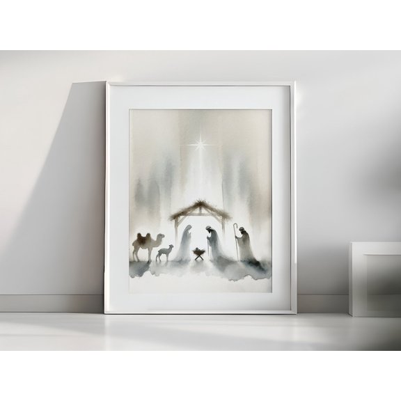 Minimalist Nativity Scene Art: Kristmas Jesus Warm Present Vintage UNFRAMED Poster Size 12x18