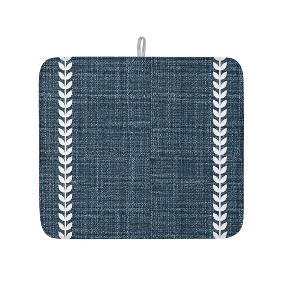 Minimalist Navy Blue Dish Drying Mats for Kitchen Counter,Absorbent Microfiber Dish Drainer Rack Mat White Herringbone Stripe Drying Pad for Sinks,Utensils,Countertops,16x18in