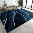 Minimalist Navy Blue Marble Area Rug, Starry Silver Lines Stitching
