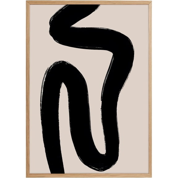 Minimalist Neutral Abstract Line Art Poster, Black and Beige Brush Stroke Wall Decor, Modern Living Room Bedroom, Housewarming Gift (Unframed) (24x36)