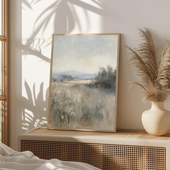 Minimalist Neutral Landscape Print Poster, Misty Field Wall Art, Vintage Style Nature Decor, Soft Earthy Tones Artwork, Serene Countryside Art 989, Size 12x18 UNFFRAMED F03.1.6l2092