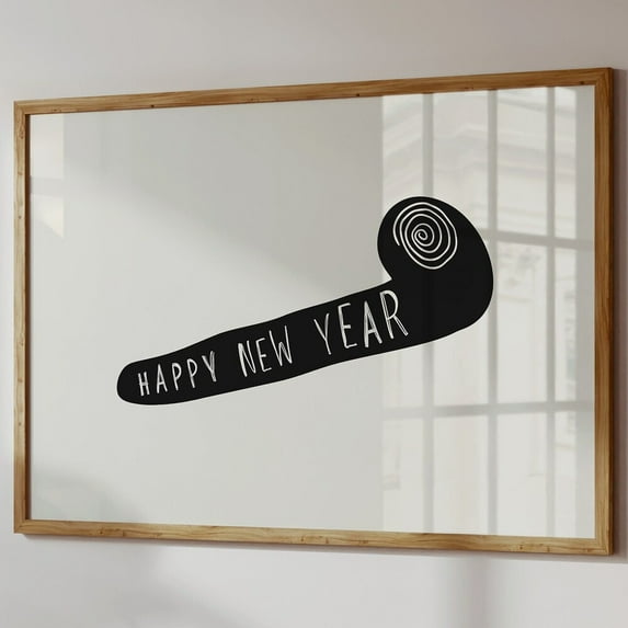 Minimalist New Year Party Horn Print: Trendy Nye Decor UNFRAMED PAPER POSTER, Home Decor, Vintage Gift, Living Room Dercor