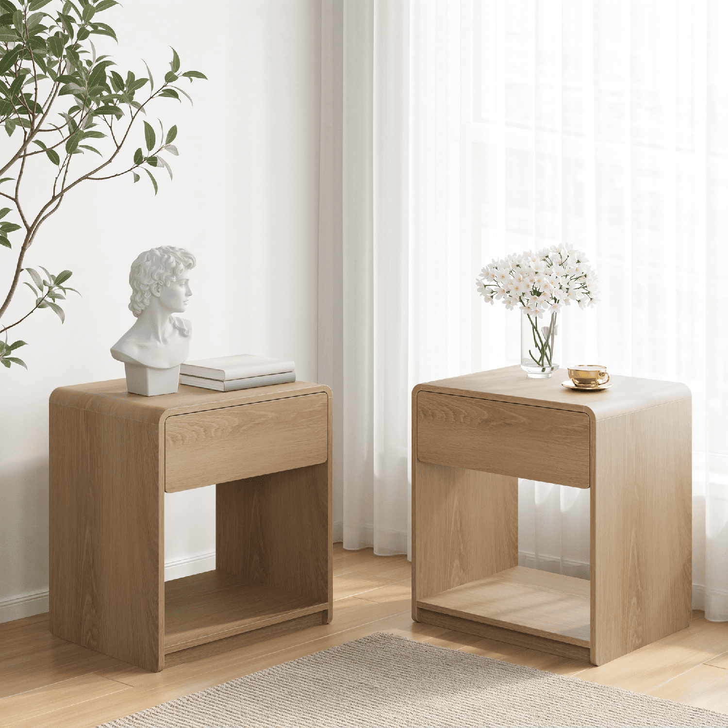 Minimalist Nightstand 19.69x15.75x21.65 Inch Wood Grain 60 lbs Capacity for Bedroom Living Room