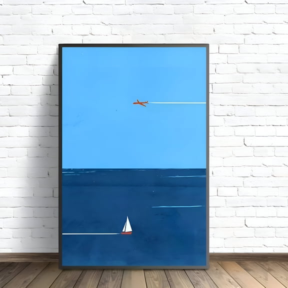 Minimalist Ocean Sky Poster Coastal Horizon Wall Art Calm Blue Landscape Print for Living Room Bedroom Home Office Serene Decor Gift, UNFRAMED 12x18
