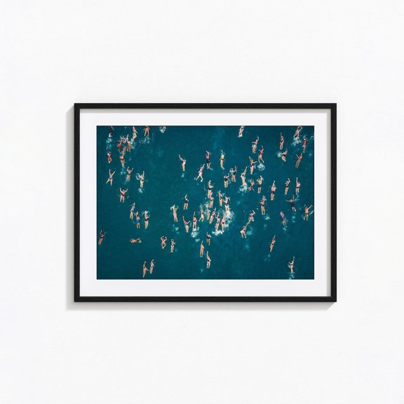Minimalist Ocean Swimming Overhead View Summer Beach Photography Art, Unframed Poster