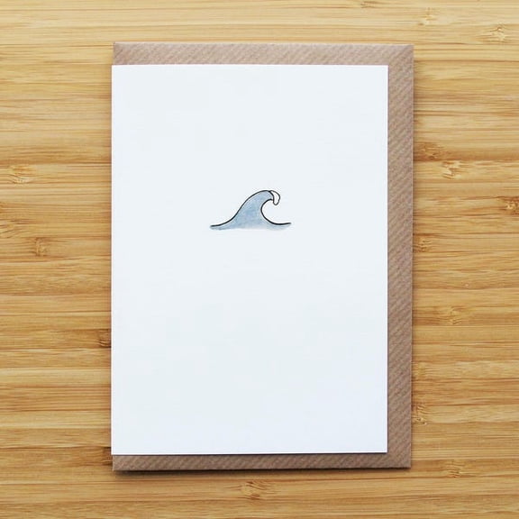 Minimalist Ocean Wave Greeting Card, Simple Blue Sea Illustration Note Card with Kraft Envelope for Birthday, Sympathy, Thank You, Coastal Themed Stationery