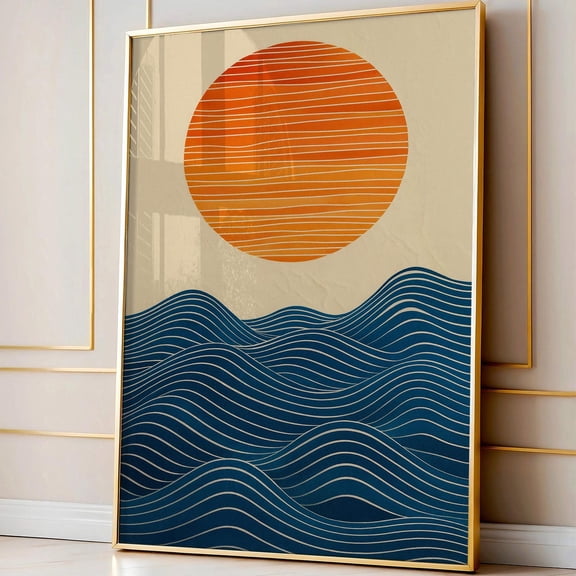 Minimalist Ocean Wave Poster, Modern Abstract Sea Printable, Mid-Century Japanese Coastal Wall Art UNFRAMED Poster, Wall Art for Decor, Present, 12x18
